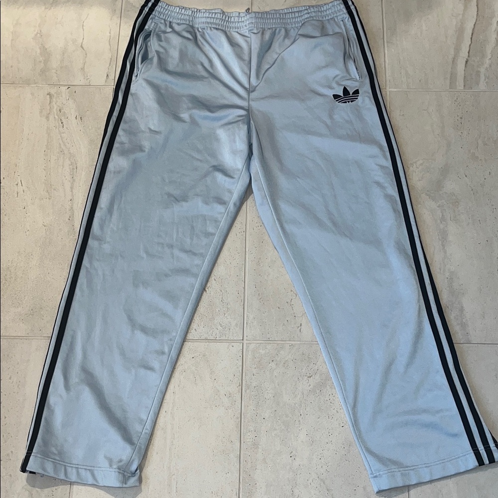 Adidas Sky Blue Track Pants with Black Stripes